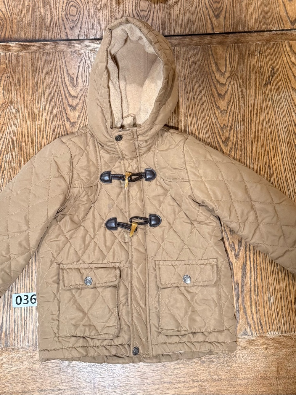 Perry Ellis Kids Quilted Hooded Puffer in Tan